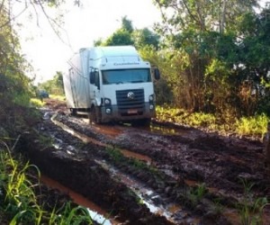 Caminhão atola com carga de cigarros contrabandeados Motorista conseguiu fugir quando percebeu abordagem policial - PRE/Divulgação