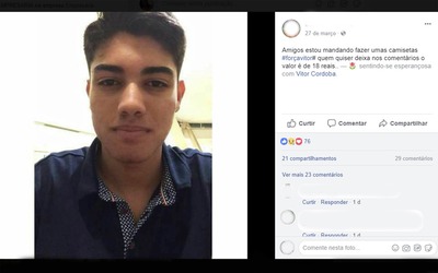 Polícia identifica trio suspeito de assaltar e balear jovem na cabeça em Campo Grande Victor Hugo Córdoba, baleado na cabeça em Campo Grande, MS (Foto: Reprodução/Facebook)