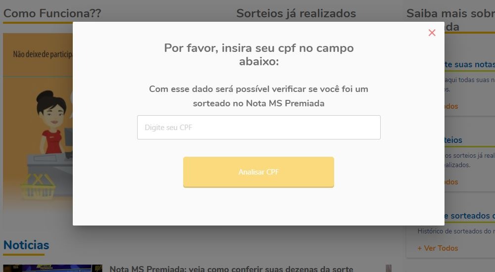 Site da Nota MS Premiada volta ao normal e já pode ser consultado Site da Nota MS Premiada volta ao normal e já pode ser consultado