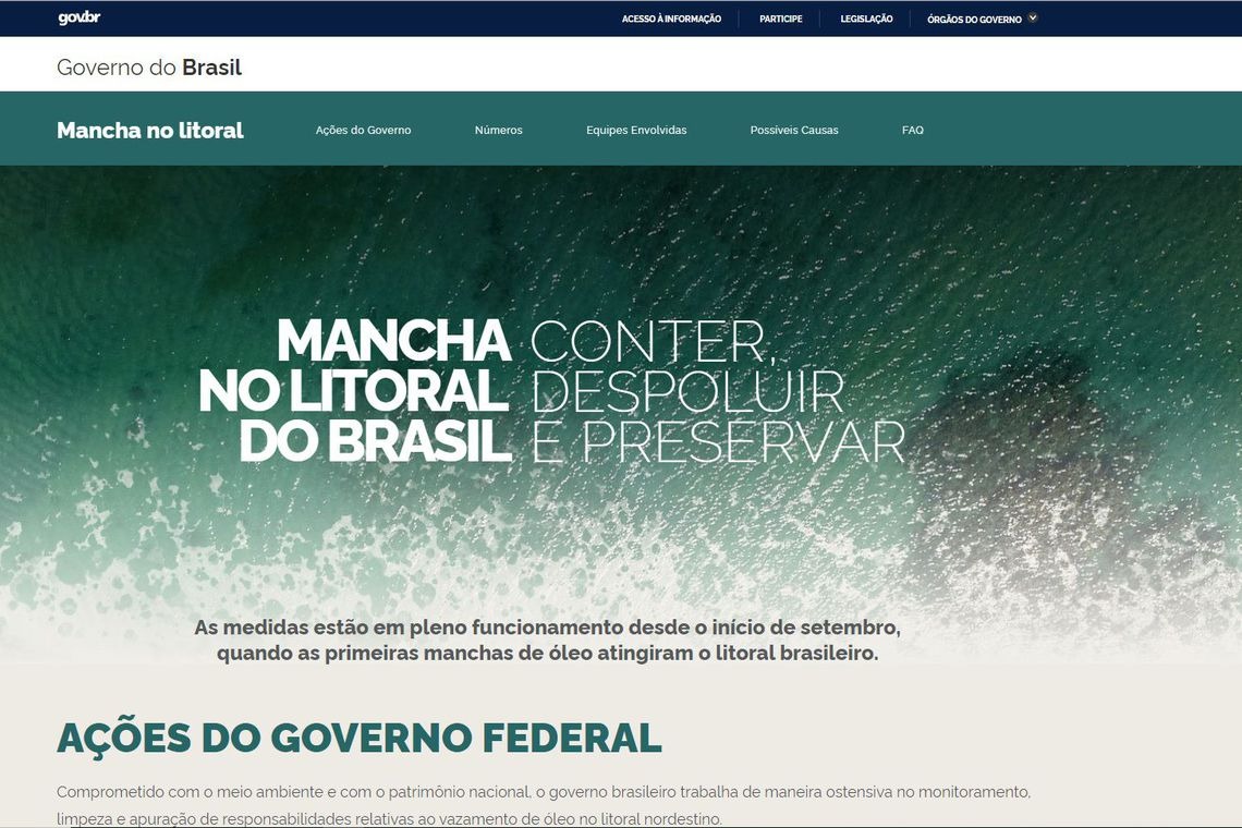 Governo cria portal de informações sobre manchas de óleo Reprodução Site Manchas no litoral