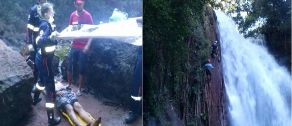Homem escorrega e despenca de cachoeira de aproximadamente 20 metros no Céuzinho O homem caiu de uma altura de aproximadamente 20 metros
Foto reprodução MidiaMax