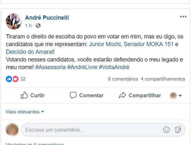 Puccinelli pede voto para Delcídio do Amaral em rede social Puccinelli pede voto para Delcídio do Amaral em rede social