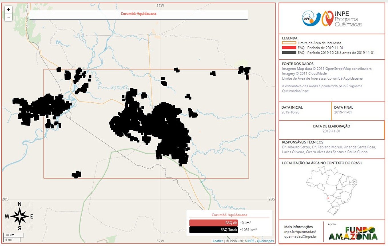 Área queimada no Pantanal chega a 122 mil hectares e força-tarefa intensifica combate Mapa do Inpe mostra a área queimada no Pantanal, com base em imagem de satélite