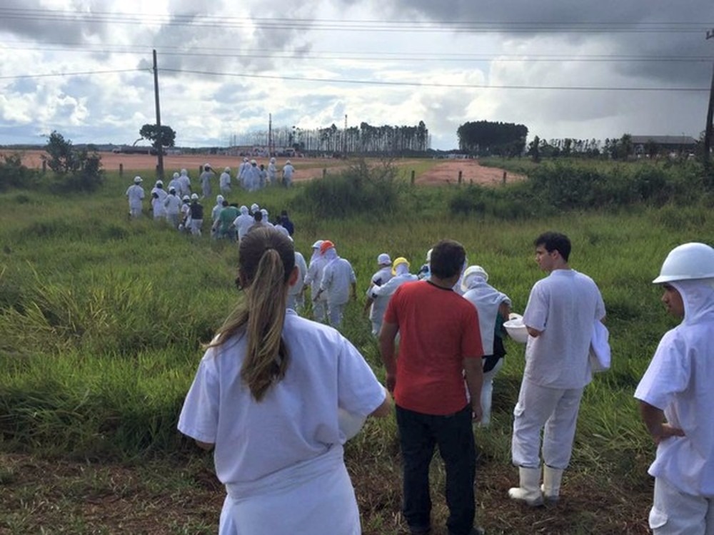 Funcionários da JBS voltam ao frigorífico após vazamento ser controlado (Foto: Dyego Queiroz)