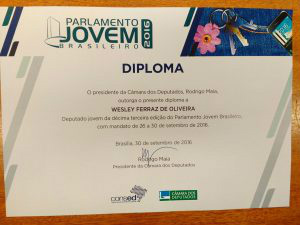 Aluno de escola estadual representa MS no Parlamento Jovem Brasileiro