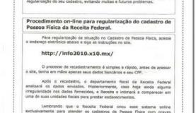 Trecho da correspondência falsa enviada em nome da Receita Federal para contribuintes Reprodução