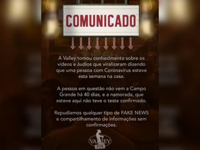 Boate divulga nota, após boato de que neto de Zahran teria disseminado Coronavírus Divulgação