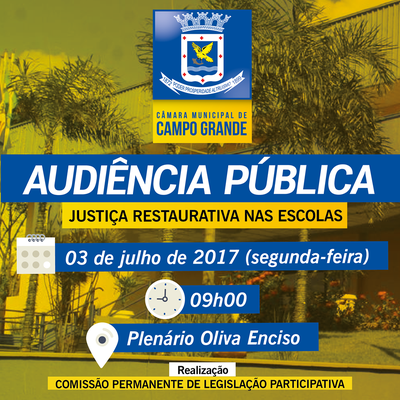 Audiência na segunda-feira discute implantação de Justiça Restaurativa nas escolas de Campo Grande Audiência na segunda-feira discute implantação de Justiça Restaurativa nas escolas de Campo Grande