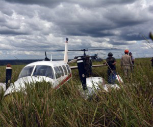 Antes de tocar no chão, piloto da aeronave disse ter visto gado no pasto 
(Foto: Paulo Ribas/Correio do Estado)