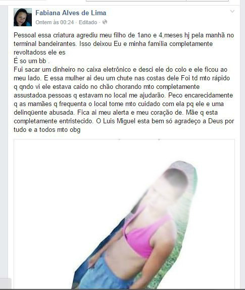 Fabiana postou fato na rede social e causou polêmica. (Foto: Reprodução/Facebook)