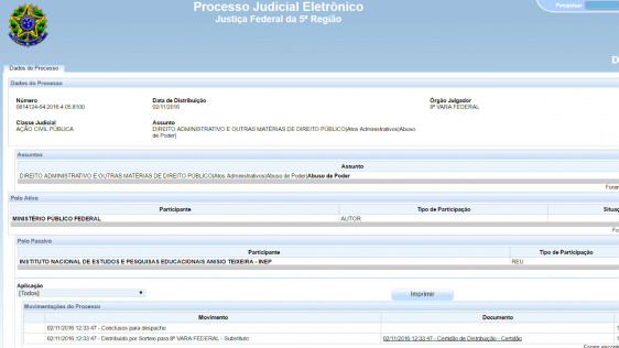Ação civil pública que pede suspensão do exame (Foto: Reprodução)