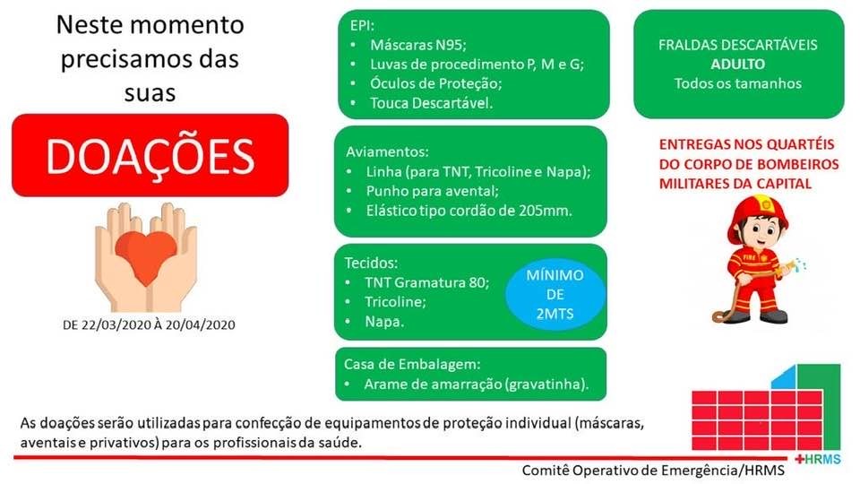 Saúde esclarece pedido de doação de materiais contra coronavírus para HR