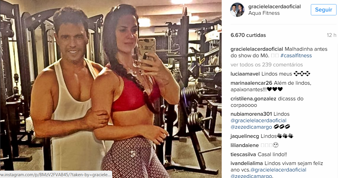 Namorada de Zezé posta foto com ele em academia de Dourados Casal esteve em academia de Dourados antes do show