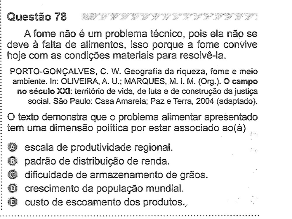 Inep anula questão de prova de ciências humanas do Enem 2019 Pergunta 78 da prova do Enem 2019 - CADERNO AMARELO. Reprodução/Inep