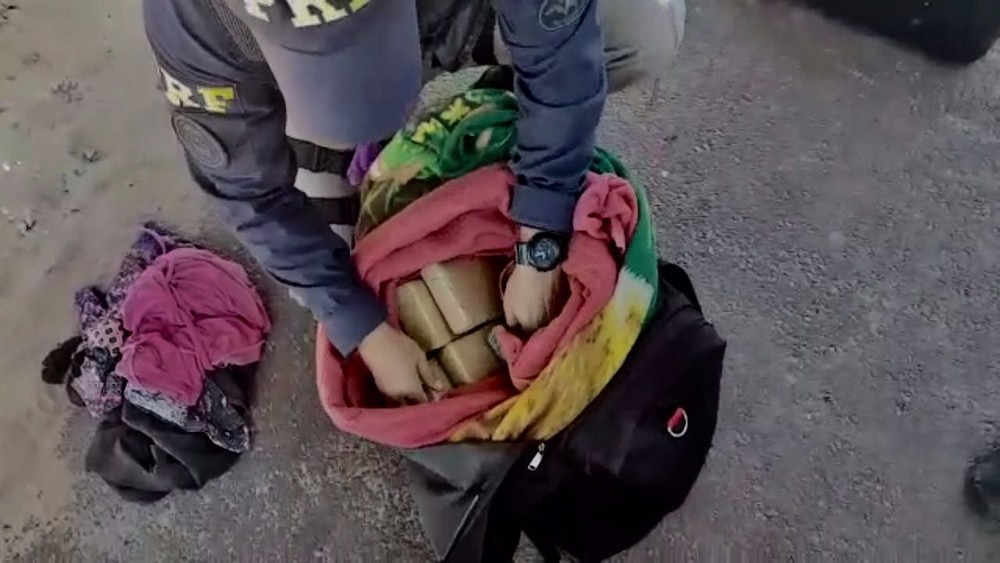 Cão da PRF ajuda a localizar maconha entre malas de passageiros de Van Mala cheia de tabletes de maconha (Foto: PRF/ Divulgação)