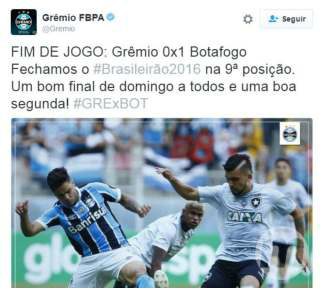 Grêmio provoca rival após queda: 'Uma boa segunda a todos'