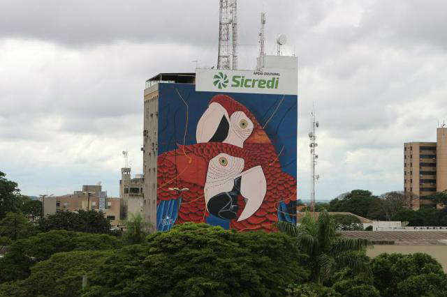 Sicredi entrega revitalização da pintura dos painéis das araras em Dourados