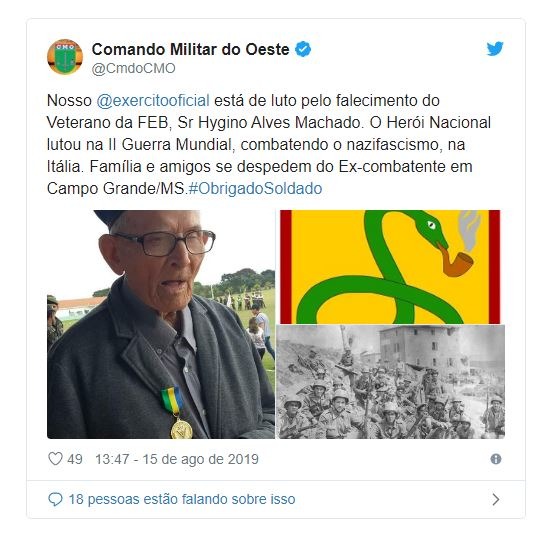 Veterano que lutou na 2°Guerra Mundial morre aos 99 anos Veterano que lutou na 2°Guerra Mundial morre aos 99 anos
