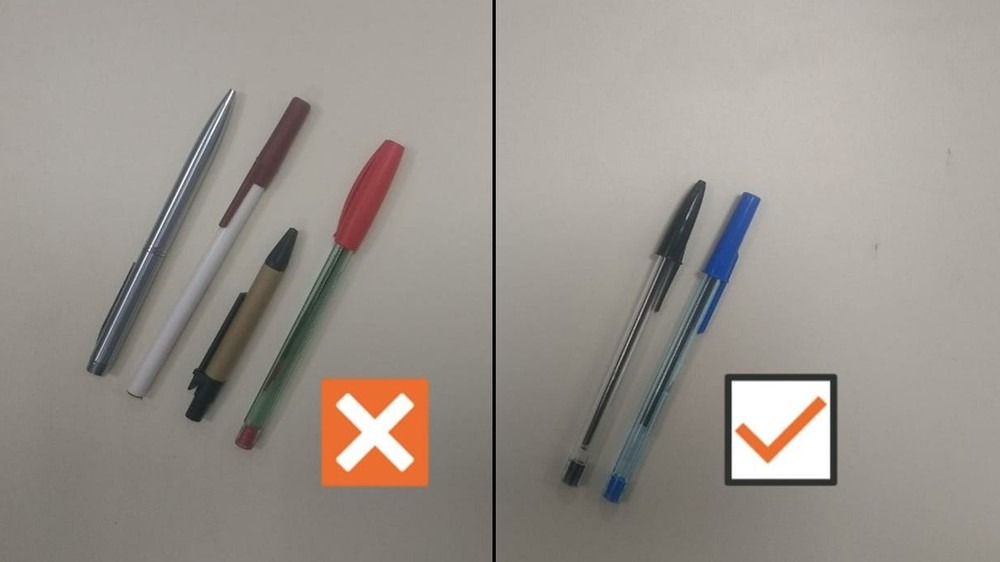 Enem 2018: três coisas que você não pode esquecer no check list para a prova Candidatos só podem usar canetas pretas e azuis feitas em materiais transparentes . Ilustração: Diogo Almeida/G1