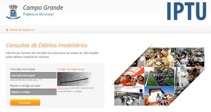 Site de acesso aos boletos do IPTU 2018.