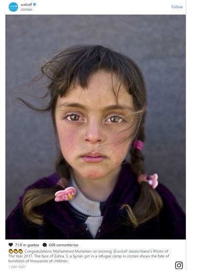 Unicef elege imagem de menina refugiada síria como 'Foto do Ano'